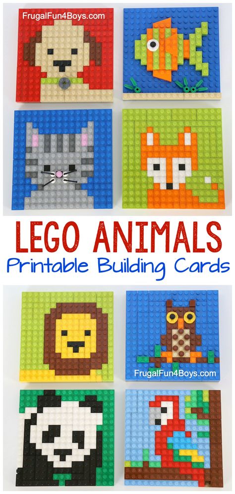 LEGO Animal Mosaic Building Cards - 8 different animal pattern cards for kids to build! Fun LEGO ideas! Would make a great classroom learning center. Animal Mosaic, Lego Mosaic, Color Wars, Lego Challenge, Lego Girls, Lego Club, Construction Lego, Lego Animals, Lego Activities