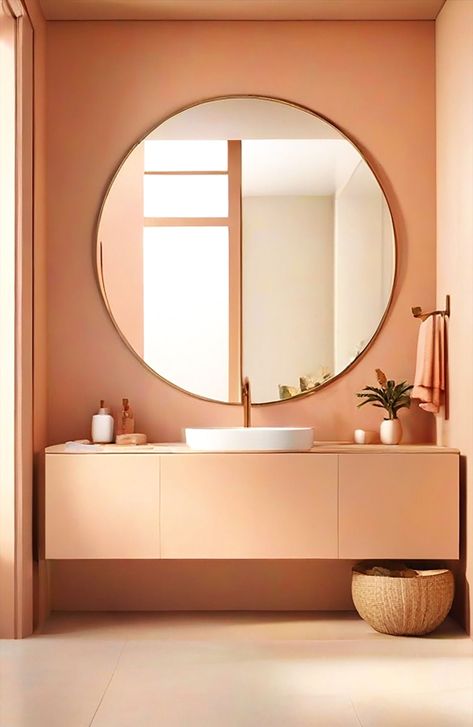 Colours For Small Bathrooms, Bad Inspo, Color Bathroom Design, Pantone 2024, Peach Bathroom, Color Melon, Small Bathroom Colors, Small Toilet Room, Timeless Bathroom