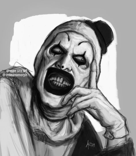 Horror Movies Characters Drawing, Art The Clown Drawing Sketch, Art The Clown Drawing Terrifier, Art The Clown Fanart Terrifier, Art The Clown Terrifier Tattoo, Art The Clown Terrifier Drawing, Art The Clown Drawing, Terrifier Drawing, Horror Icons Art