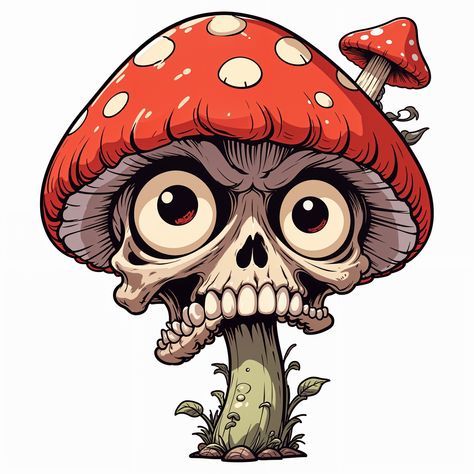 Shrooms! #illustrationart Halloween Mushroom Tattoo, Zombie Art Character Design, Angry Mushroom, Halloween Mushrooms, Art To Draw, Skulls Animal, Mushroom Artwork, Mushroom Character, Skull Mushroom