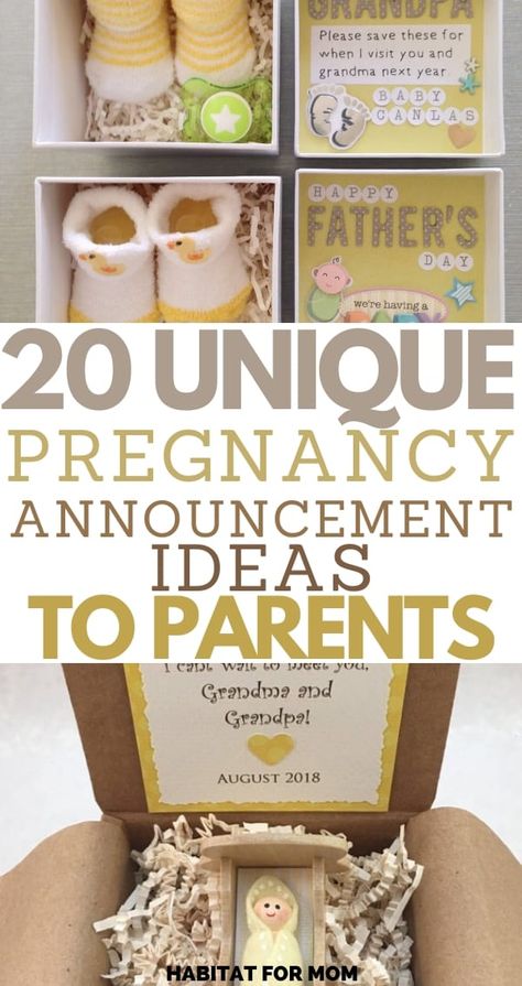 Pregnancy Announcement to Parents - 20 Unique Ideas. Pregnancy announcement ideas | Pregnancy announcement. #pregnancy #pregnancyannouncement #pregnancyideas #habitatformom Baby Reveal For Grandparents, How To Announce Pregnancy To Parents, Baby Announcement Ideas To Parents, Parent Pregnancy Announcement Ideas, Fun Pregnancy Announcement To Family, Baby Announcing Ideas To Parents, Parent Pregnancy Announcement, Pregnancy Announcement For Parents, Pregnancy Announcement Riddles