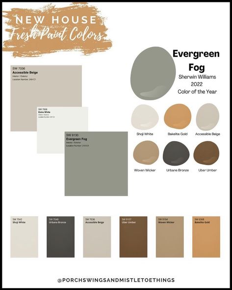 Evergreen Fog Pallet, Evergreen Fog Bathroom Vanity, Evergreen Fog Exterior, Evergreen Fog Living Room, Beige Sherwin Williams, Townhome Remodel, Paint Color Of The Year, Accessible Beige Sherwin Williams, Basement Color