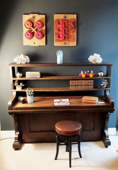 Piano Renovation, Piano Upcycling, Repurpose Piano, Desk Upcycle, Piano Furniture, Recycled Dresser, Repurposed Pianos, Repurposed Piano, Piano Crafts