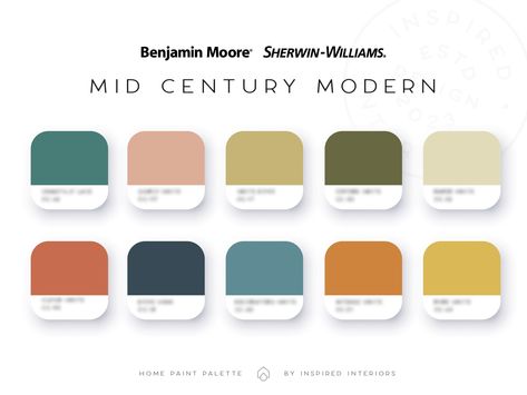 Color Palette Home Interior, Nursery Palette, Midcentury Modern Color Palette, Mid Century Color Palette, Interior Color Palette, Color Palette Home, Mid Century Modern Color Palette, Timothy Green, Paint Names