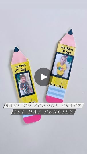 4.1K views · 11K reactions | Craft Time! 1st Day Pencils ✏️   Snap a pic of the kiddos on their first day of school and turn it into a cute project!   I love having these little mementos of my kids.   Materials: - Large (or small) popsicle sticks - Tape* - Yellow Paint - Our FREE pencil printable* - Scissors - Glue Stick - Black Construction Paper - Sharpie - 1st Day Picture of your kiddo!  *we put two small pieces of tape on the back to hold the 3 popsicle sticks together. *we used our free pencil printable, but just cut out the middle yellow of the pencil and replaced it with the popsicle sticks!  You can grab it from our Back to School Book & Resource List (linked in bio).  #backtoschoolcraft #prekcraft #preschoolcraft #homedaycare #inhomedaycare #prek #preschool #homedaycareprovider #b First Day Of School Magnet Craft, First Day Of School Popsicle Frame, Prek First Day Of School Picture, First Day Of School Keepsake Craft, First Day Of Preschool Flag, Pencil Printable, First Day Of School Pictures, Home Day Care, Prek Crafts