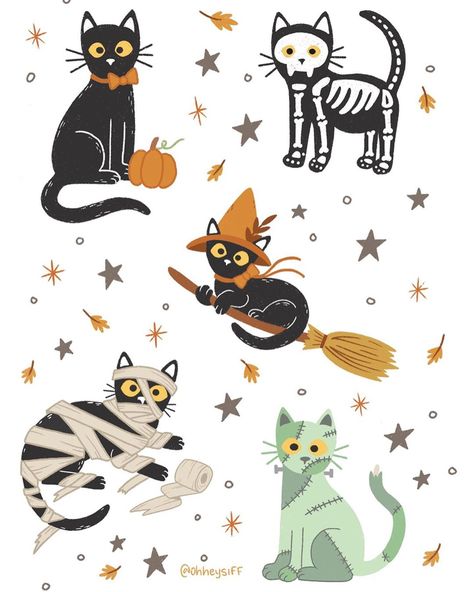 Fall Cat Illustration, Halloween Illustration Design, October Illustration, Halloween Cat Art, Spooky Cats, Casa Halloween, Halloween Blanket, Halloween Illustration, Halloween Inspo