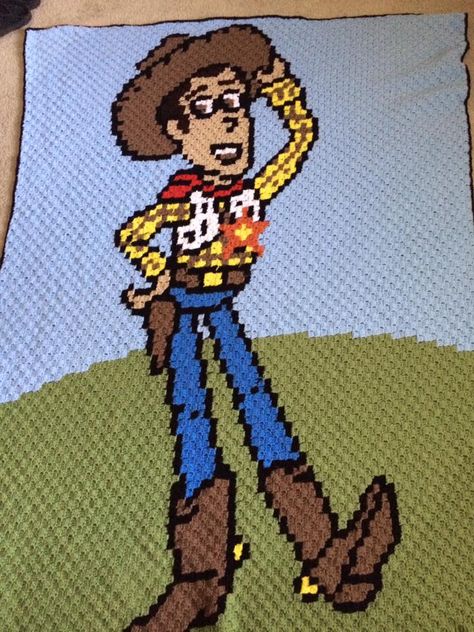 Toy Story Crochet Blanket, Woody Blanket, Cross Stitch Plastic Canvas, Two Magic Pixels, Cross Stitch Graph, C2c Graph, Kid Blanket, Sc Crochet, Sheriff Woody