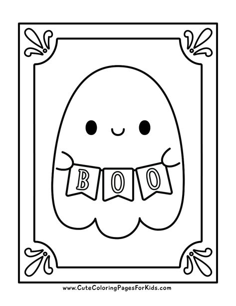 7 Ghost Coloring Pages (Free Printable PDFs) - Cute Coloring Pages For Kids Halloween Squishmallows Coloring Pages, Cute Ghosts Painting, Halloween Preschool Coloring Pages, Halloween Ghost Coloring Pages, Cute Ghost Coloring Pages, Simple Halloween Coloring Pages, Easy Fall Coloring Pages, Kids Coloring Pages Free Printable, Kids Halloween Coloring Pages