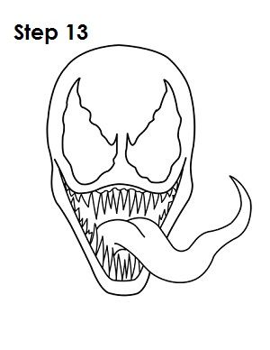 How to Draw Venom Step 13 How To Draw Venom, Venom Mask, Venom Face, Venom Spiderman, Venom Art, Spiderman Drawing, Marvel Drawings, Spiderman Comic, Art Drawings Sketches Creative