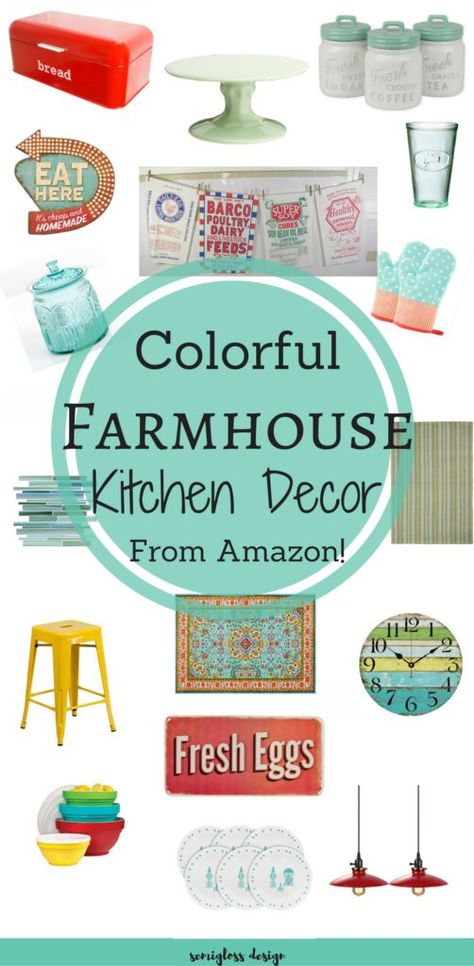 Colorful Farmhouse Kitchen, Farm Kitchen Ideas, House Kitchen Decor, Colorful Farmhouse, Kitchen Decorating Ideas, Colorful Kitchen, Decor Ikea, Genius Ideas, Kitchen Decor Themes