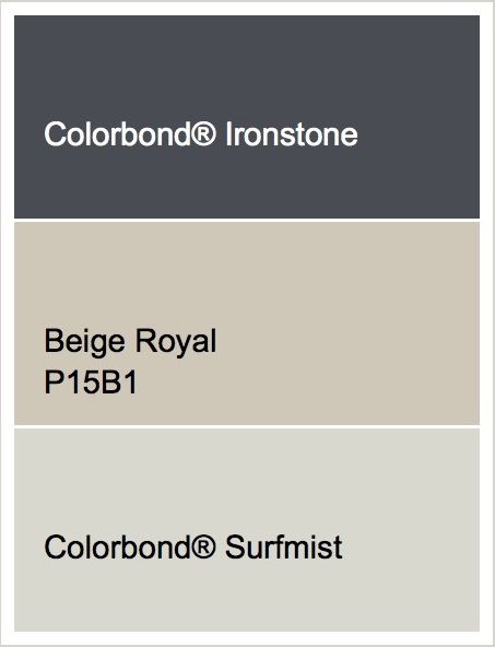 Beige Royal Exterior, Ironstone Roof Colour Schemes, Surfmist Roof Colour Schemes, Surfmist Exterior Colour Schemes, Rendered Facade, Dulux Exterior Paint Colours, House Render, Grey Exterior House Colors, Exterior Render