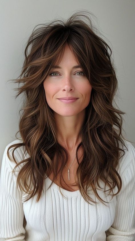 Short Layers Long Hair, Haircut With Fringe, Long Shaggy Haircuts, Serinda Swan, Rocker Hair, Shaggy Long Hair, Long Shag Haircut, Long Shag, Fine Straight Hair