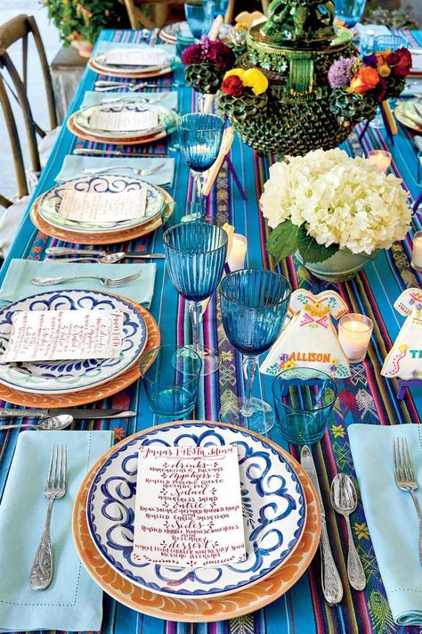 Jenna Bush Hager Fiesta Menus Mexican Table Setting, Mexican Dinner Party, Creative Dinner, Host A Dinner Party, Homesick Texan, Beans And Cornbread, Living In New York City, Dinner Party Table Settings, Taco Dinner