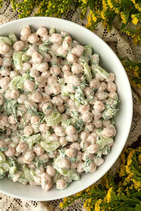 Creamy Chickpea Salad with Dill – She Keeps a Lovely Home Colorful Appetizers, Elegant Entrees, Family Lunch Recipes, Cold Sides, Creamy Chickpea, Salad With Dill, Spring Side Dishes, Spring Lunch, Easter Side Dishes