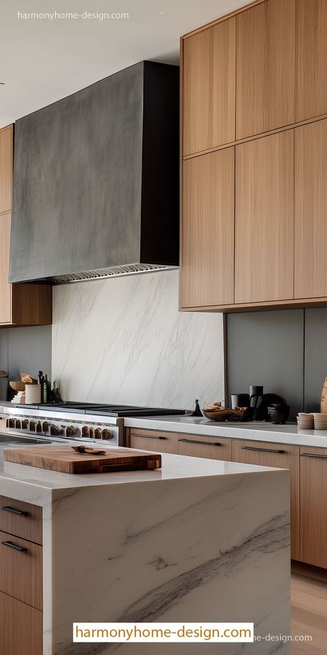 The kitchen room’s backsplash features a herringbone pattern that adds visual interest. Chic Kitchen Design, Storage Kitchen Island, Open Kitchen Layout, Farmhouse Chic Kitchen, Countertops And Backsplash, Open Kitchen Layouts, Kitchen Design Gallery, Island Countertops, Sleek Kitchen