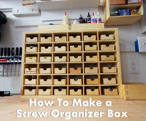 Organizing screws and nails (or anything else for that matter!) can be rather frustrating, and I really wanted to get rid of my old plastic cases that... Screw Organizer, Hardware Organizer, Small Parts Organizer, Hardware Storage, Box Joints, Workshop Organization, Nails And Screws, Shop Storage, Shop Organization