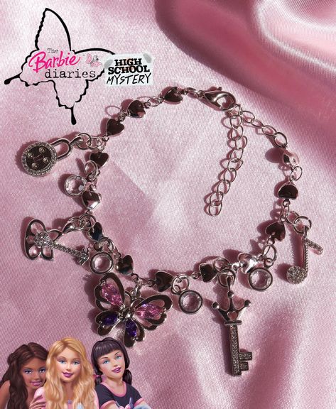 Barbie Diaries Bracelet, Barbie Diaries, Barbie Jewerly, Barbie Jewelry, Accessoires Barbie, Butterfly Charm Bracelet, Bracelet Cute, Barbie Images, Disney Princess Fashion