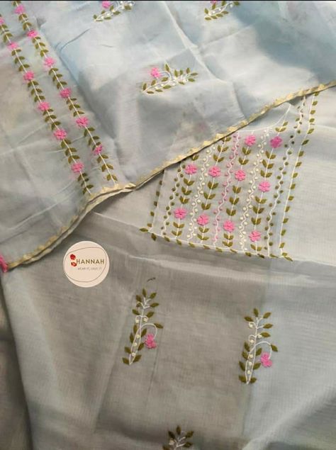 #131 "Better to be late than to arrive ugly."

Beautiful Kota Kurta Dupatta set with hand done applique  'Patti ka Kaam'.

Rs. 3300/-
Grey and white colors

https://www.facebook.com/113135603929871/posts/145831627326935/ Krhai Design Dress, White Kurta Embroidery Design, Simple Hand Embroidery Designs For Suits, Clothes Embroidery Diy, Hand Beaded Embroidery, Hand Embroidery Dress, Kurti Embroidery Design, Diy Embroidery Patterns, Basic Embroidery Stitches