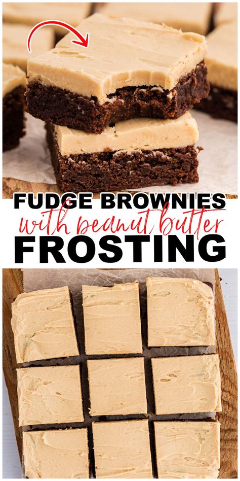 Creamy Brownie Frosting, Peanut Butter Frosting Brownies, Chocolate Brownies With Frosting, Peanut Butter Icing For Brownies, Peanut Butter Frosting For Brownies, Brownies Fancy, Peanut Butter Brownies Box Recipes, Icing For Brownies, Icing Brownies