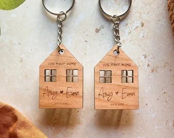 Keyring | Etsy UK House Anniversary, House Keyring, Home Keychain, Matching Keychain, New House Gift, New Home Owners, Gold Tissue Paper, Welsh Gifts, Laser Cut Wood Crafts