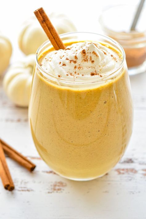 Ready in just 5 minutes, this creamy, protein-packed Sugar-Free Pumpkin Spice Protein Smoothie is perfect for a cozy fall breakfast, dessert, or snack. Low carb and vegetarian with low FODMAP, dairy-free and vegan options. ~ Good Noms, Honey! ~ Sugar Free Smoothie ~ Sugar Free Pumpkin Recipes Dairy Free Protein Snacks, Sugar Free Pumpkin Recipes, Smoothie Low Carb, Sugar Free Smoothies, Dairy Free Protein, Pumpkin Smoothie, Protein Shake Smoothie, Carb Snacks, Fall Breakfast