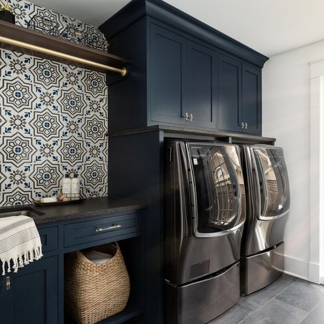 Laundry Room With Refrigerator, Laundry Room Navy, Utility Room Organization, Garage Laundry Rooms, Transitional Laundry Room, Traditional Laundry Room, Laundry Room/mudroom, Custom Laundry Room, Country Laundry Rooms