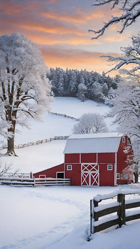 Country Winter Wallpaper, Winter Barn Painting, Sunrise Farm, Winter Christmas Scenes, Beautiful Winter Scenes, Barn Pictures, Country Barns, Have A Holly Jolly Christmas, Farm Photography