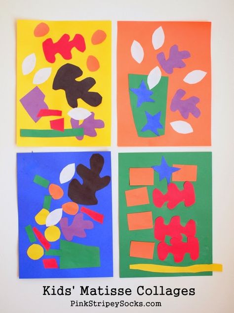 Pink Stripey Socks: Kids' Matisse Inspired Collages Matisse Art Project, Kunst Collages, Matisse Inspired, Shapes And Colors, Elementary Art Projects, Artists For Kids, Mom Art, Matisse Art, Kindergarten Art