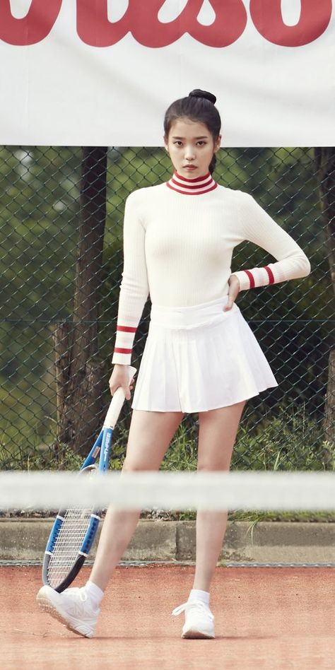 Lee JiEun Tennis Court Photoshoot, Tennis Outfits, Outfit Collage, Iu Fashion, Tennis Fashion, Korean Actresses, Tennis Clothes, Korean Celebrities, Female Poses