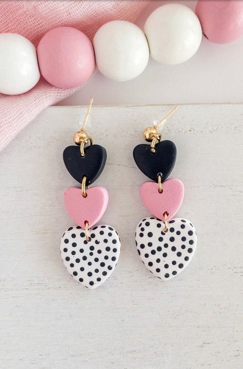 Galentine heart dangles | MakerPlace by Michaels Valentines Day Earrings, Resin Arts, Clay Items, Hearts Earrings, Polka Dot Earrings, Dot Earrings, Diy Earrings Polymer Clay, Clay Things, Valentines Earrings