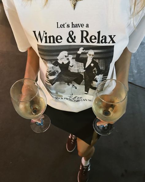 Let’s have a wine & relax! 🥂🍷💃 #winelover #winetshirt #winegirls #vintessa #vintessaclub Wine Inspo Photos, Cool Wine Aunt Aesthetic, Wine Friends Aesthetic, Wine And Music Aesthetic, Wine Outside Aesthetic, Random Cute Things, Wine Vibes, Wine Tshirt, Aesthetic Wine