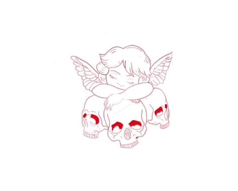 Angel With Skulls Tattoo, Cherub And Skull Tattoo, Angel Skull Tattoo, Angel Tattoo Stencils, Dark Angel Tattoo, Full Chest Tattoos, Cupid Tattoo, Cross Drawing, Cherub Tattoo