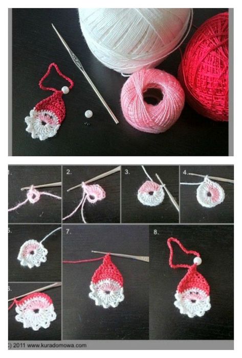 Crochet Christmas Applique Patterns Free, Santa Applique, Crochet Christmas Ornaments Free, Crochet Ornament Patterns, Skirt Diy, Crochet Santa, Crochet Xmas, Crochet Christmas Decorations, Crochet Snowflakes