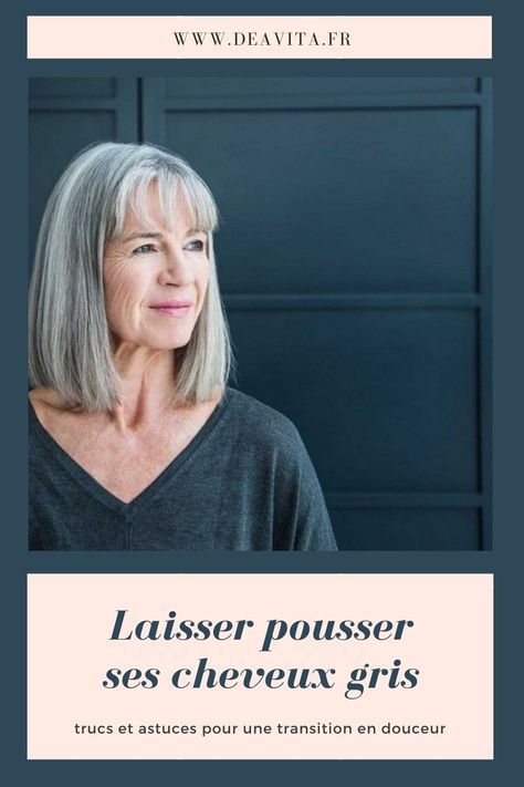 Comment laisser pousser ses cheveux gris sans se décourager ? Trucs et astuces pour accepter le changement et faire la transition en douceur. #cheveuxgris #colorationcheveux #coiffure #cheveux Hairstyles, Silver