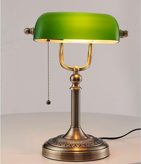 Newrays Green Glass Bankers Desk Lamp with Pull Chain Switch Plug in Fixture Green Desk Lamp, Bankers Desk, Bankers Desk Lamp, Green Desk, Bankers Lamp, Pinterest Contest, Bedroom Refresh, Pull Chain, Dream Rooms