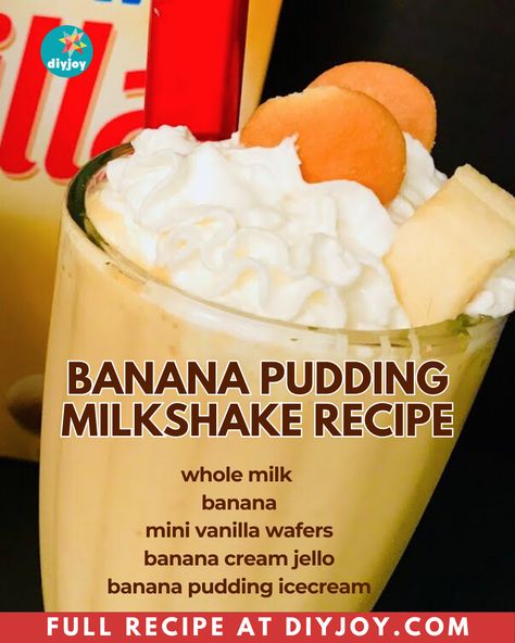 This banana pudding milkshake is packed with banana flavors, ice cream, and vanilla wafers. It's creamy, sweet, and delicious. Banana Pudding Shake, Peach Milkshake Recipe, Pudding Milkshake, Banana Pudding Milkshake, Banana Milkshake Recipe, Banana Pudding Ice Cream, Peach Milkshake, Easy Cream Pie, Easy Banana Pudding