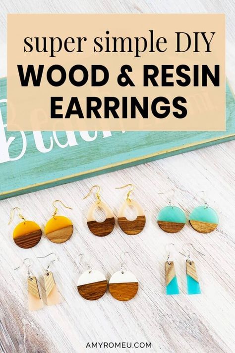 How to make quick and easy DIY Wood & Resin Earrings. Tutorial and all materials at amyromeu.com Leather Earrings With Beads, Resin Earrings Diy, Wood And Resin Earrings, Wood Resin Earrings, Resin Jewelry Tutorial, Diy Resin Earrings, Resin Jewlery, How To Make Resin, Diy Earrings Easy