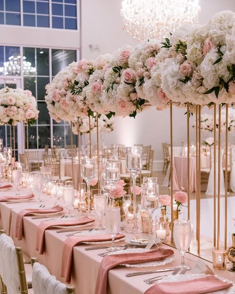 Pink Wedding Receptions, Baby Pink Wedding, Blush Wedding Theme, Green Wedding Decorations, Sweet 15 Party Ideas Quinceanera, Quinceanera Pink, Pink Quince, Pink Wedding Decorations, Dream Wedding Reception