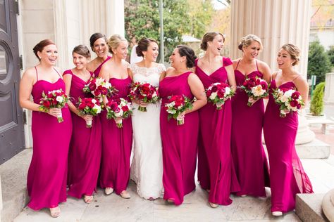 Raspberry Wedding Color Scheme, Raspberry Wedding Color, Magenta Bridesmaid Dresses, Raspberry Bridesmaid Dresses, Bridesmaid Dress Color Schemes, Hot Pink Bridesmaid Dresses, Fuschia Wedding, Hot Pink Bridesmaids, Raspberry Wedding