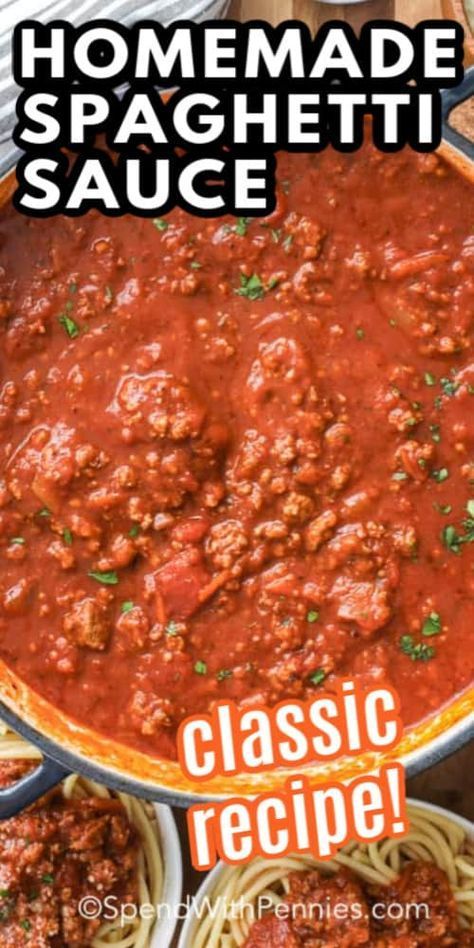 Jun 2, 2020 - This Pin was discovered by Justine Schmidt. Discover (and save!) your own Pins on Pinterest Classic Spaghetti Sauce, Spaghetti Sauce Made With Tomato Sauce, Spaghetti Sauce With Tomato Soup, Spices For Spaghetti Sauce, Homemade Spaghetti Sauce With Ground Beef, Homemade Spaghetti Sauce In Crockpot, Spaghetti Sauce Recipes Homemade, Spaghetti Recipes Sauce, Homemade Spaghetti Sauce With Meat