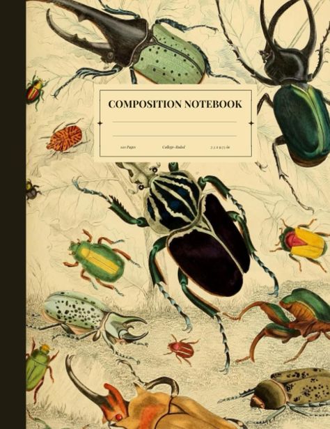 Composition Notebook: Beautiful Vintage Beetle Illustration. College Ruled, 120 Pages, 7.5" x 9.75": M.H., Elizabeth: 9798538248933: Amazon.com: Books Vintage Beetle, Beetle Illustration, Book Cover Art Diy, Composition Notebook Covers, Binder Cover Templates, Folder Cover, Notebook Cover Design, Book Cover Template, Procreate Ipad Art