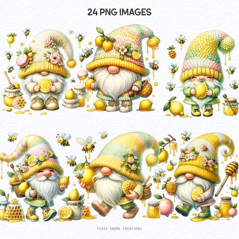 Watercolor Gnome, Color Clipart, Bee Gnome, Gnomes Clipart, Gnome Clipart, Honey Lemon, Honey Bee, Projects To Try, Portugal