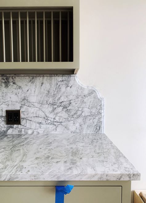 Our Countertops + Backsplashes — A Layered Life Marble Quartz Countertop, Quartz Countertops And Backsplash, Super White Quartzite, White Quartzite Countertops, Stone Well, Stone Countertops Kitchen, Marble Backsplash Kitchen, Granite Backsplash, White Granite Countertops