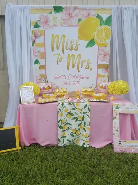 Lemonade  Bridal Brunch | CatchMyParty.com Lemon Themed Party, She Found Her Main Squeeze, Found Her Main Squeeze, Lemon Themed Bridal Shower, Fiesta Shower, Lemon Theme, Wedding Shower Themes, Wedding Shower Party, Bridal Shower Inspo