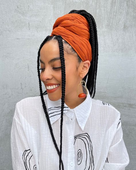 Turban With Braids, Headscarf Braids, Braids And Headwraps, Hairstyles For Braided Hair, Scarf Braid, Headwrap Styles, Headwrap Hairstyles, Headwrap Tutorial, Braided Scarf