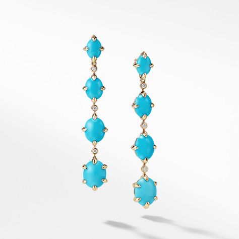 David Yurman Chatelaine® Drop Earrings in 18K Gold with Turquoise and Diamonds at Providence Diamond Jewelry Sketch, David Yurman Earrings, Jewelry Design Drawing, Turquoise Drop Earrings, Platinum Jewelry, Necklace Turquoise, Earrings Studs, Chatelaine, Rare Gemstones