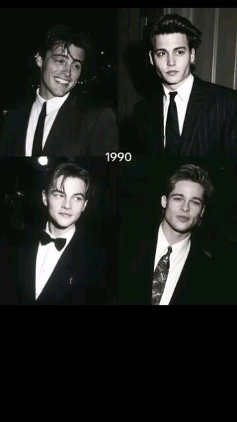 Johnny Brad And Leo, Leonardo And Johnny Depp, 80s Brad Pitt, Johnnie Depp 90s, Leonardo Brad Johnny, Johnny Depp Brad Pitt Leonardo Dicaprio, 90s Men In Crop Tops, 90s Leonardo Dicaprio Hair, Younger Johnny Depp