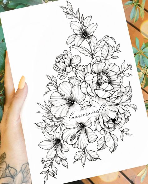 Tropical Flower Tattoos, Printable Stencil, Lily Design, Neck Tattoos Women, Meaningful Tattoos For Women, Tattoo Templates, Neck Tattoos, Tattoos Women, Stencils Printables