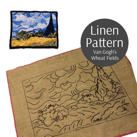 Rug Hooking Pattern, Van Gogh's Wheatfield with Cypress, Linen Rug Hooking Pattern, 15"x20" Linen Rug, Simple Rug, Rug Hooking Patterns, Punch Needle Patterns, Color Photo, Punch Needle, Rug Hooking, Your Beautiful, Van Gogh