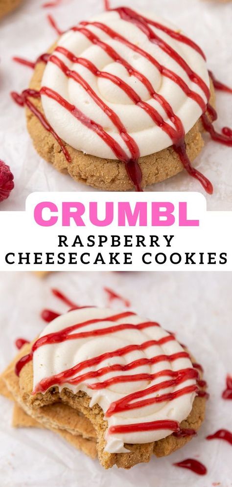 Crumbl Cookie Copycat Strawberry Cheesecake, Crumbl Raspberry Cheesecake Cookie, Christmas Crumbl Cookies, Cookie Recipes Raspberry, Crumbl Copycat, Cheesecake Cream, Raspberry Cheesecake Cookies, Crumble Cookie Recipe, Cheesecake Cookie